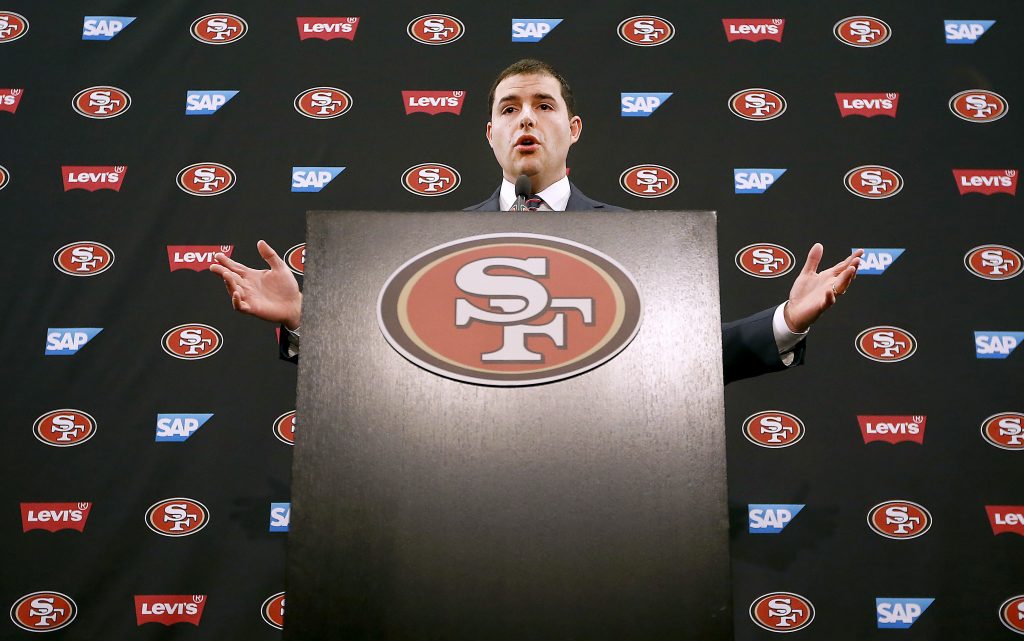 Jed York speaking at a 49ers press conference