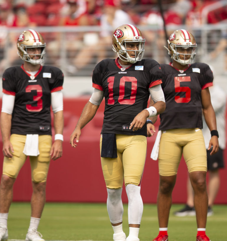 49ers' Trey Lance on interaction with Jimmy Garoppolo after return